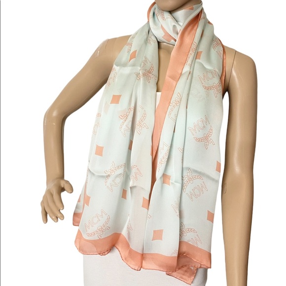 MCM Silk Logo Moonlight Jade Summer Scarf Summer Shawl - Picture 7 of 14